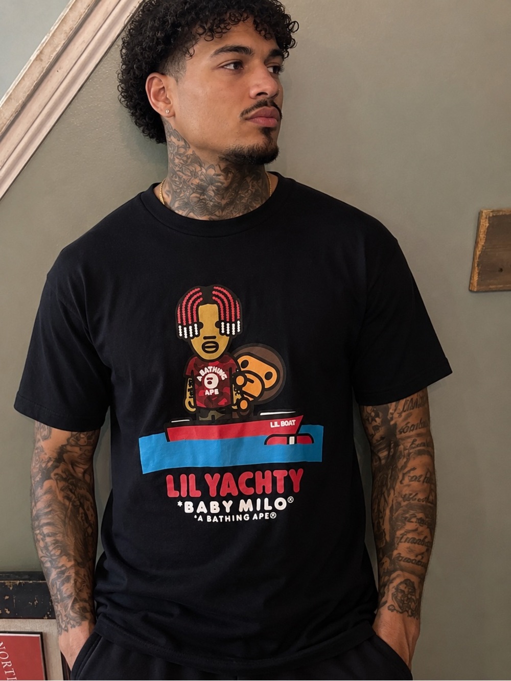 BAPE Black Lil Yachty Baby Milo Graphic Tee - Rare Collab - Medium
